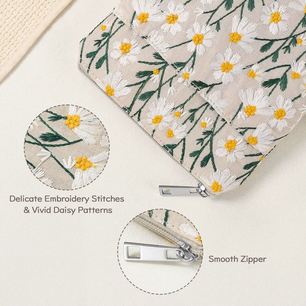 Embroidered Daisy Padded Sleeve for 7" Kindle Paperwhite, Protective Sleeve Case for 6" Kindle/Kindle Oasis/Kobo E-Reader